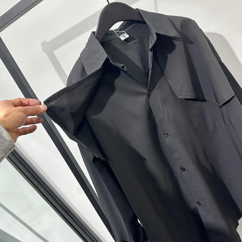 Spring Designer Fashion Dark Tooling Fake Two-Piece Long-Sleeved Shirt Sense of Design Non-Ironing Patchwork