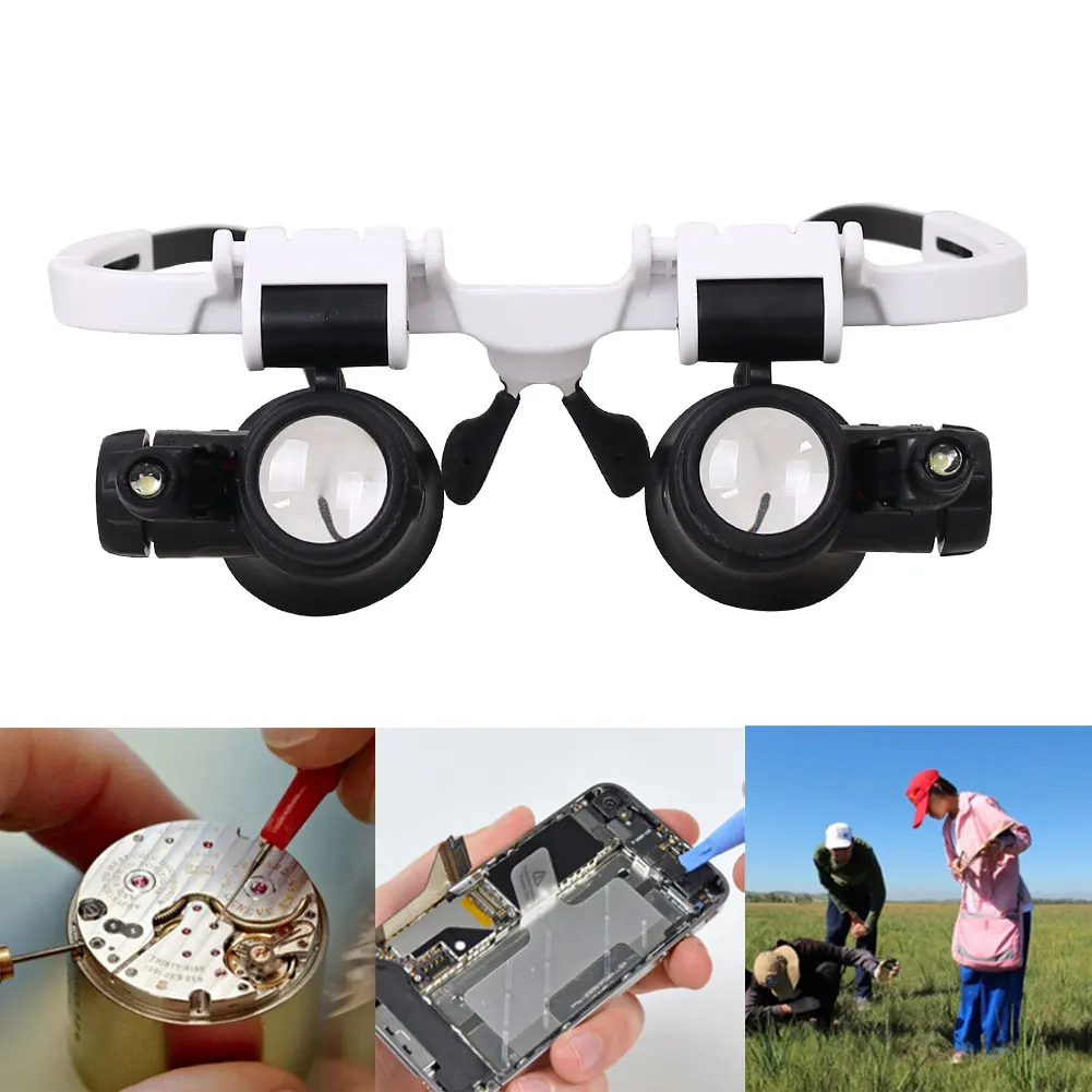 Head-wearing Glasses Magnifying Glass LED Light Jeweler Loupe 8X/15X/23X Welding Soldering Tools 1*LED Magnifier