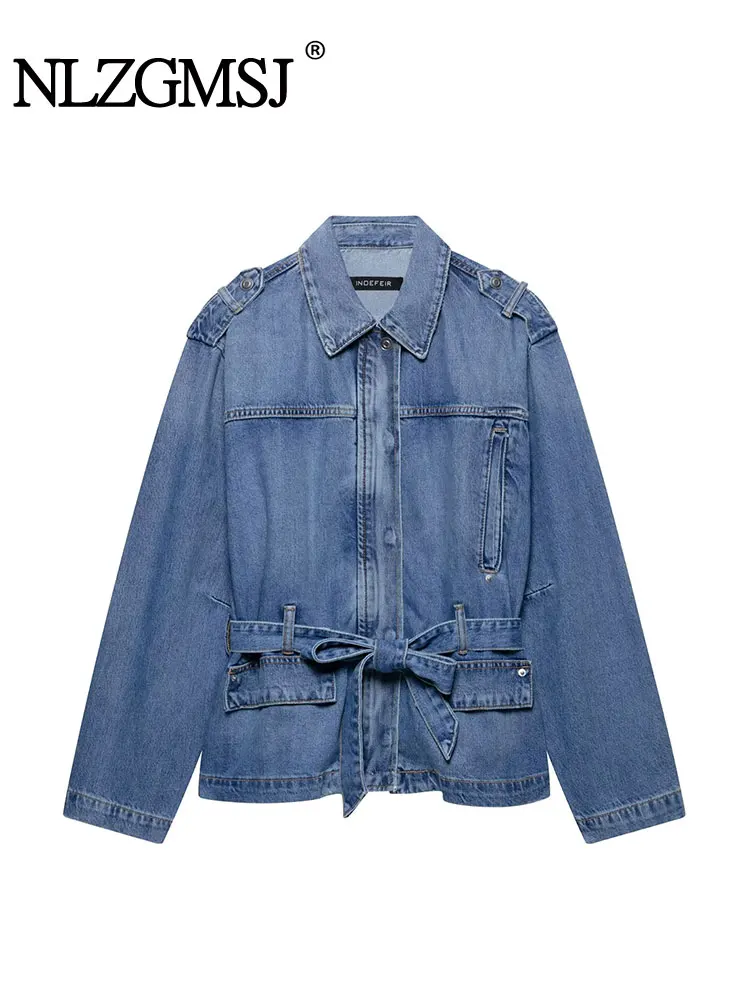

2025 Spring Belt Denim Jackets for Women Fashion Jacket Woman Long Sleeve Short Coat Streetwear Casual New Outerwear