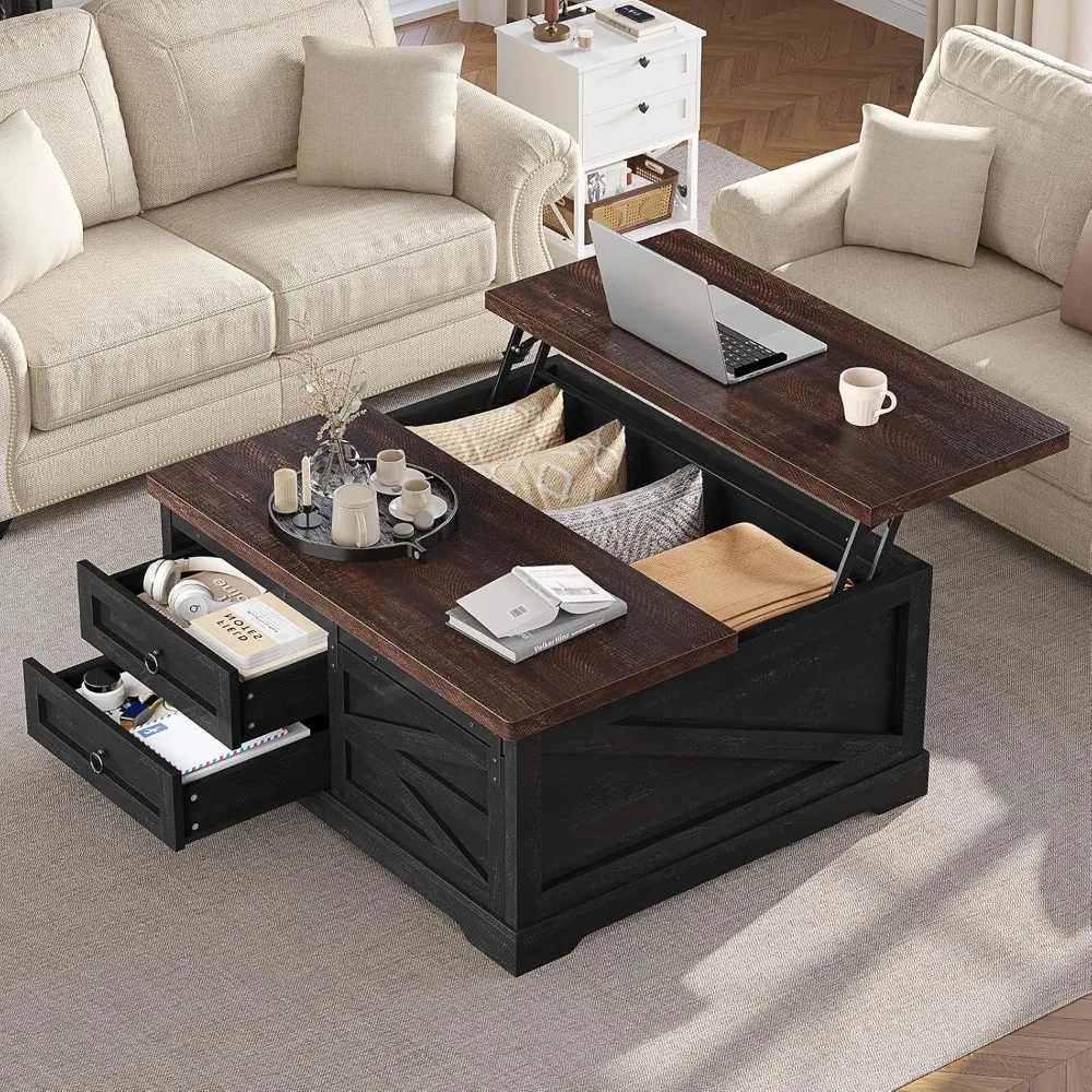 

39.4'' Lift Top Coffee Table with Storage, Farmhouse Coffee Tables for Living Room, Square Coffee Table with Large Hidden