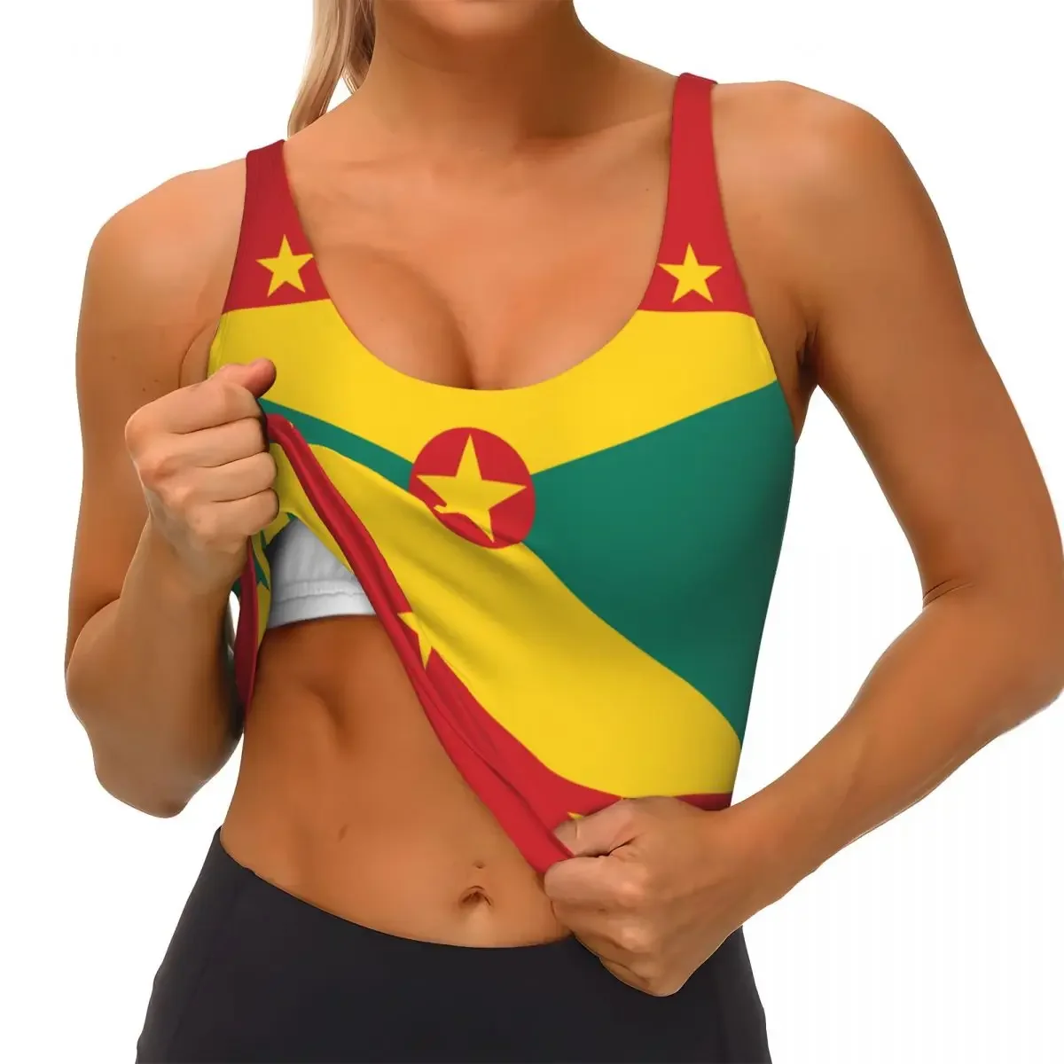 요가 조끼 여성 체육관 스포츠 크롭 탑 그레나다 플래그 streetwear 운동 통기성 탱크 탑 여성