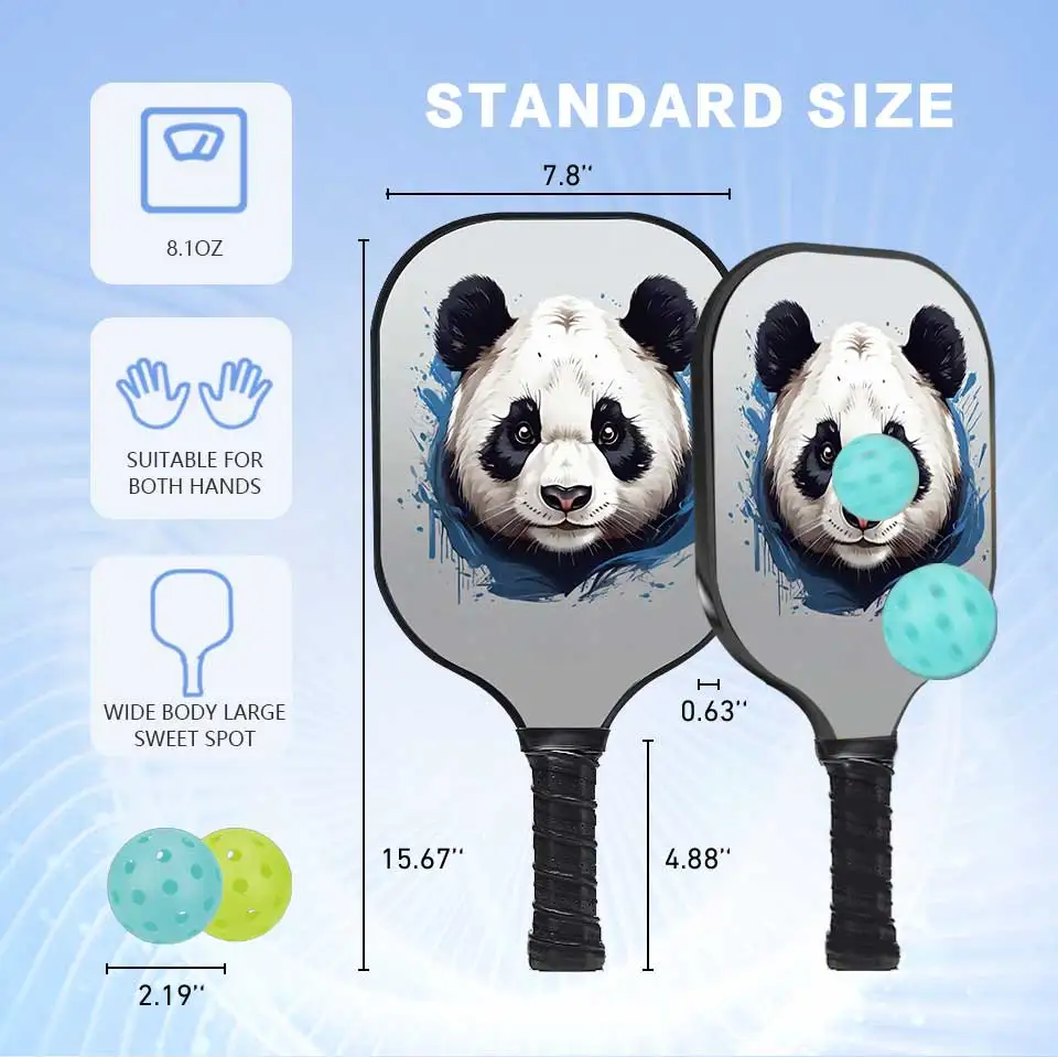 Pickleball Peddels Chinese Panda 'S Koolstofvezel Oppervlak Stoel Pickleball Peddel Racket Honingraat Kern Geschenkset Binnen Buiten