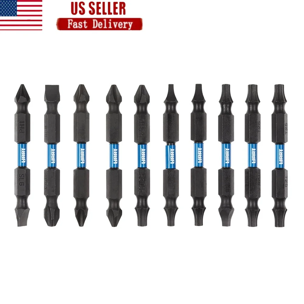 

10-Piece Double Ended Impact Drive Bit Set Precision Milled Tips Torsion Zone Absorbs Torque Compatible with Drills Impact