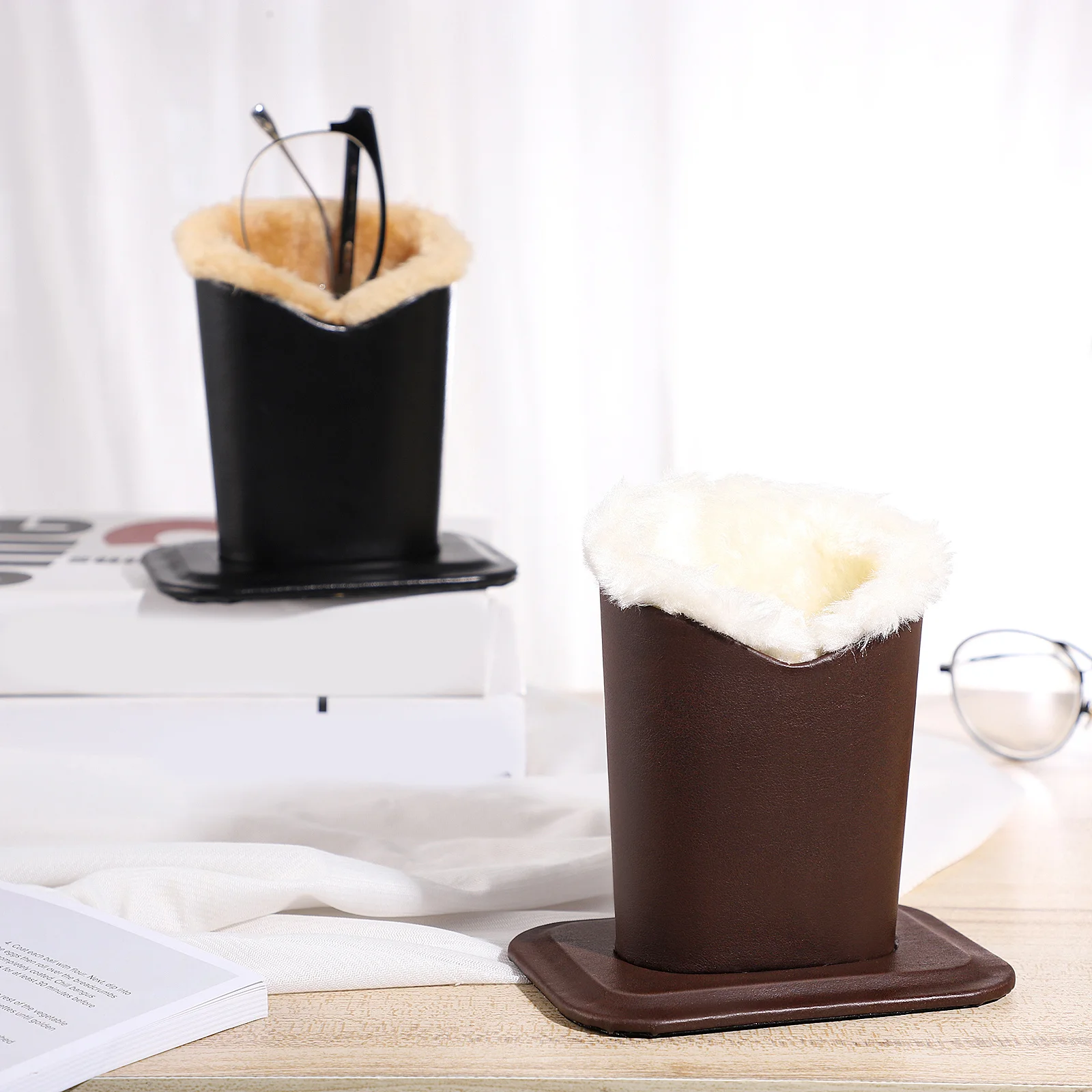

2pcs Eyeglass Holder Premium Lined Glasses Storage Stand For Desk Nightstand Study Room Organizing Case