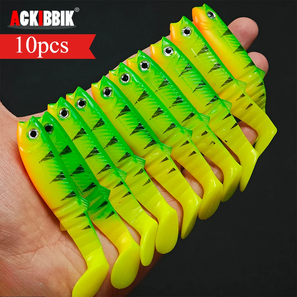 Ackibbik 10 Stück Silikon-Weichköder mit Paddelschwanz, 8 cm, künstlicher Angelköder für Zander, Barsch, Hecht, T-Tail Swimbait