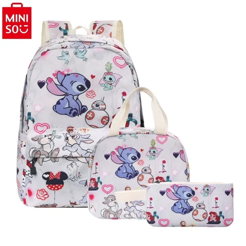 

MINISO Disney Cartoon Stitch Three Piece Backpack for Students, Large Capacity, Lightweight, Multi functional Storage Backpack