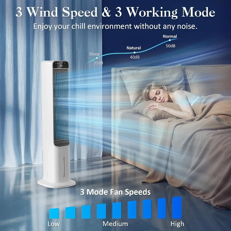 Condizionatore portatile senza finestre con telecomando, dispositivo di raffreddamento dell'aria evaporativo con 4 impacchi di ghiaccio, timer 12 ore