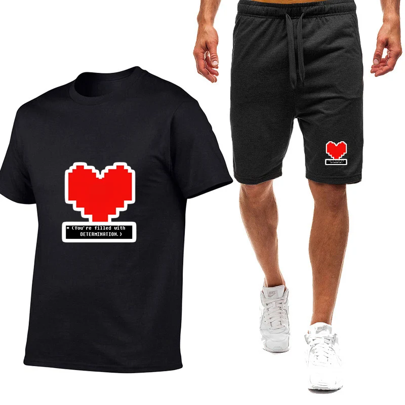 

2026 You're Filled With Determination Summer Men's Undertale Game New Nine Color Short-sleeved T-shirt + Shorts Suit