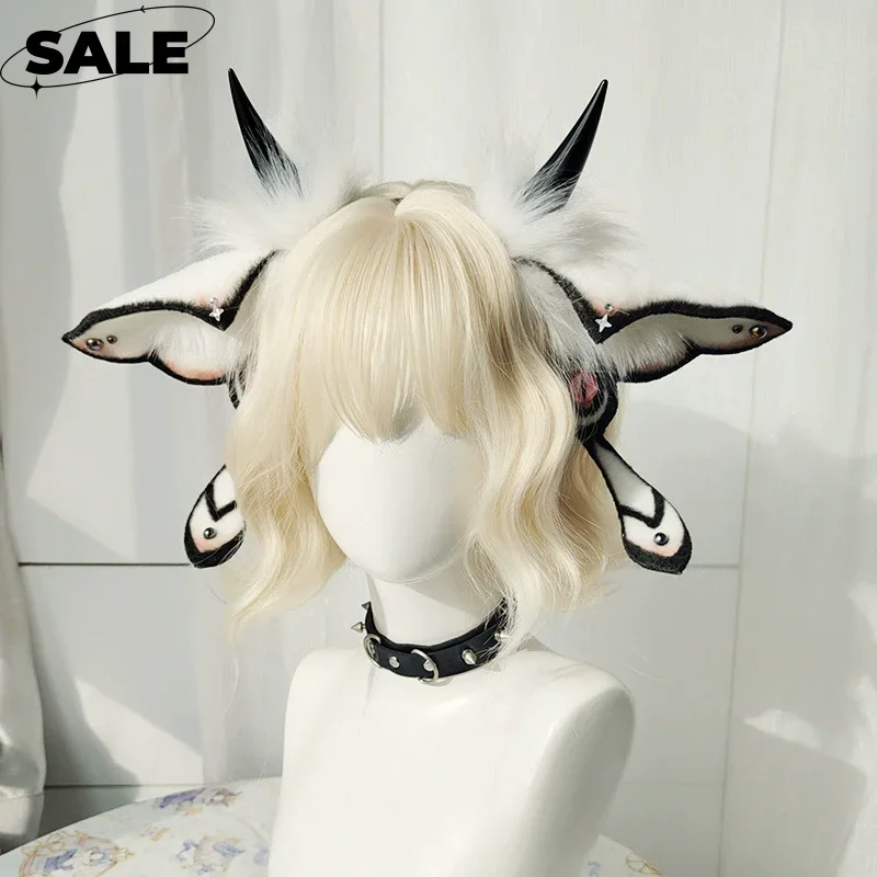 IMU Halloween Devil Horns Headpiece Fantasy Creature Cosplay Convention Costume Hairband Realistic Faux Fur Moth Hair Accessorie