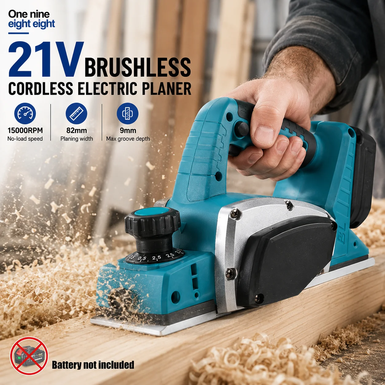 21V Brushless Cordless Electric Planer 82mm 15000RPM Wood Planer Adjustable Depth Woodworking Power Tool Bare Tool
