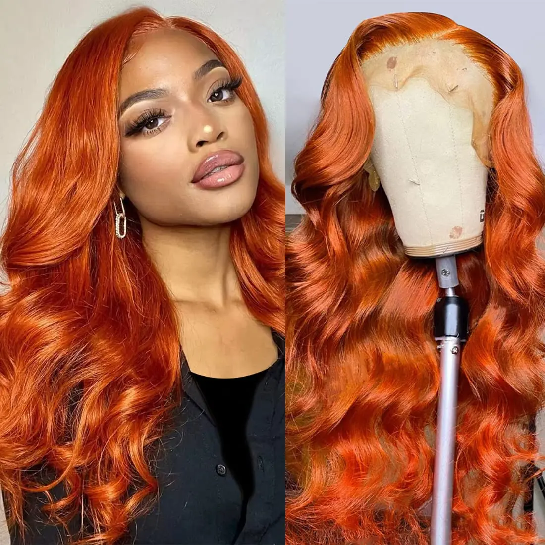 350 32 inches Ginger Orange Body Wave 13x6 200 Density HD Transparent Lace Frontal Wigs Human Hair for black Women Colored Wig