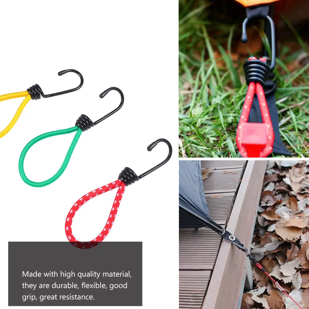 

5 Pcs Outdoor Tent Rope Bungee Cords Heavy Duty Elastic Hooks Camping Accessories Nylon Flexible Grip Tensioner Securing
