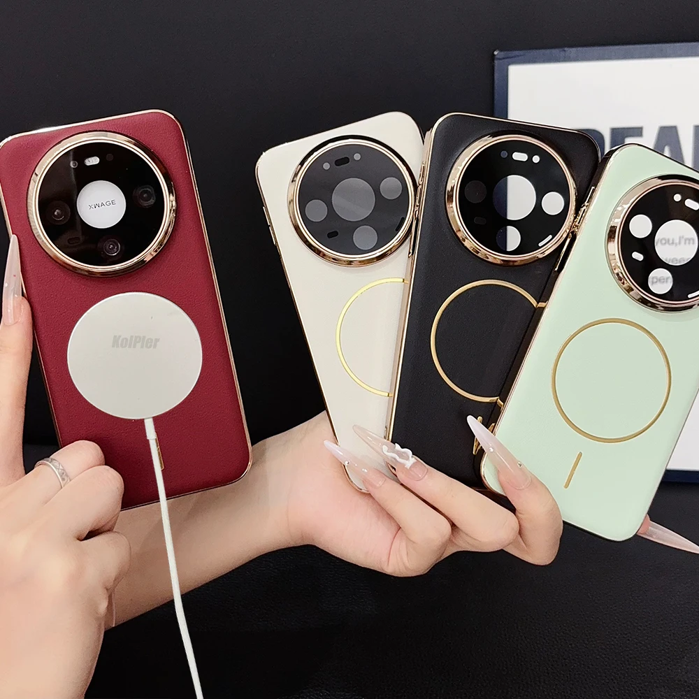 Electroplated Frame Leather Case For Huawei Mate 80 Pro 70 Magnet Full Wrapped Camera Lens Anti-Scratch Shell Wireless Charging