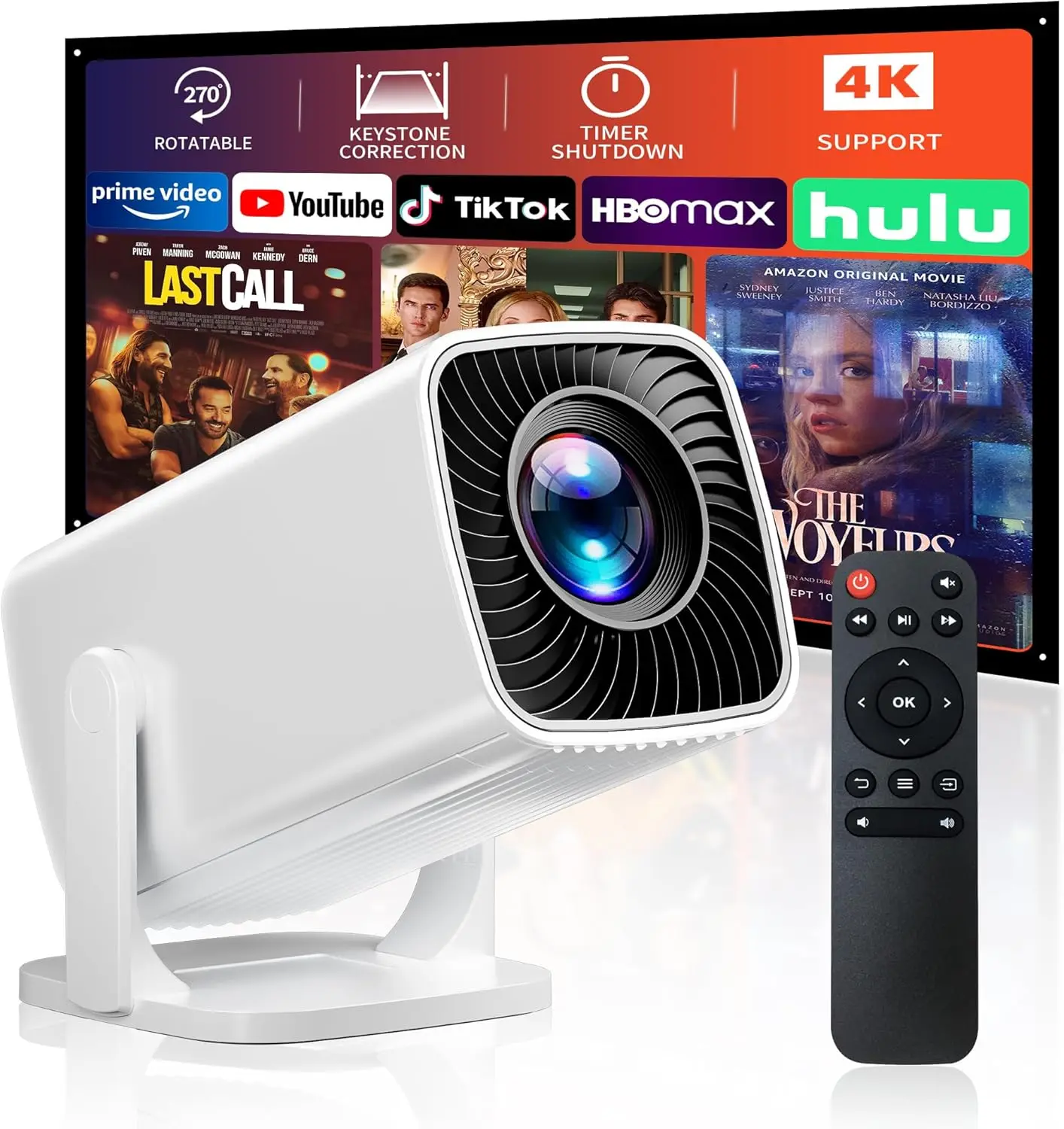 Tragbarer Mini-Projektor mit 4K-Unterstützung, Full HD 1080P, 270 °   Rotation für Smartphone, TV-Stick, Laptop