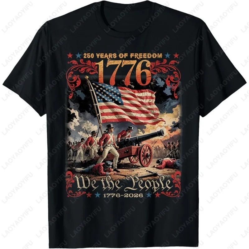 250 años de libertad Retro bandera de EE. UU. Desde 1776 2026 Día de la Independencia camiseta tendencia clásica Nostalgia camisetas hombres mujeres camisetas de algodón
