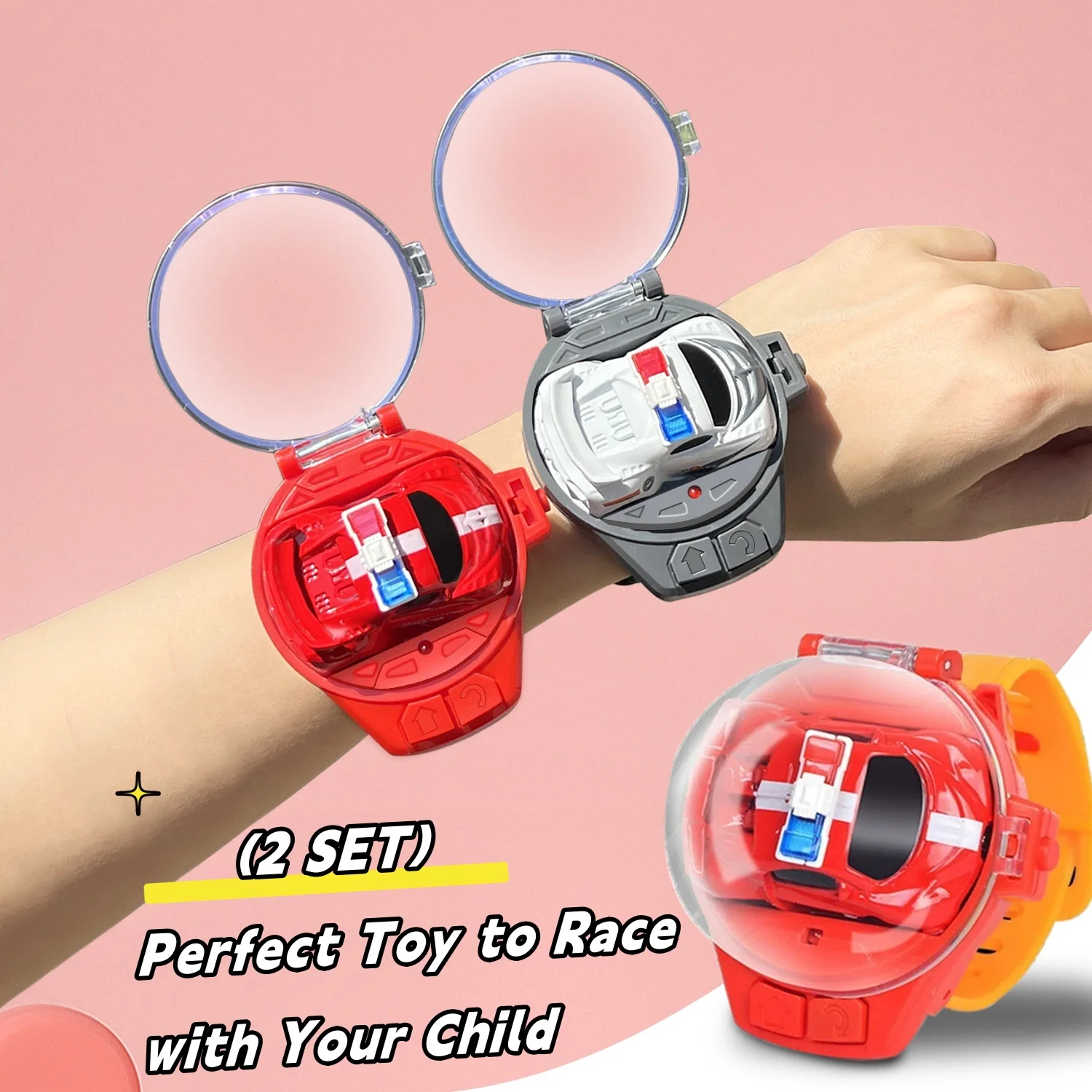 2pcs Mini Remote Control Car Watch Toys - Small RC Watch Racing Car with USB Charging, 2.4 GHz Detachable - For Boys & Girls - P