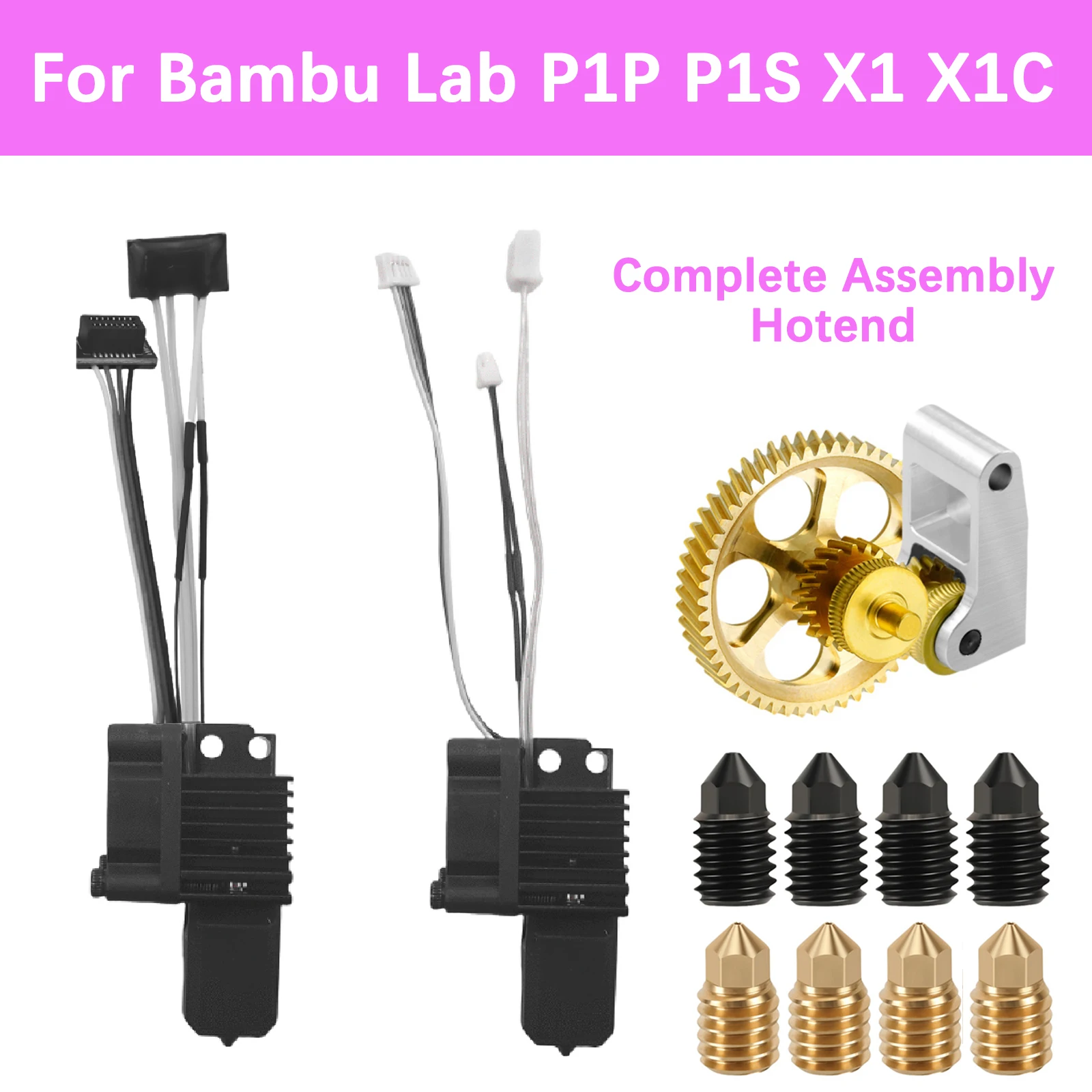 Upgrade V2.0 Complete Hotend Assembly Hotend For Bambu Lab X1 X1C P1P P1S With Fan Brass Hardened Steel Nozzle X1 P1 Gears