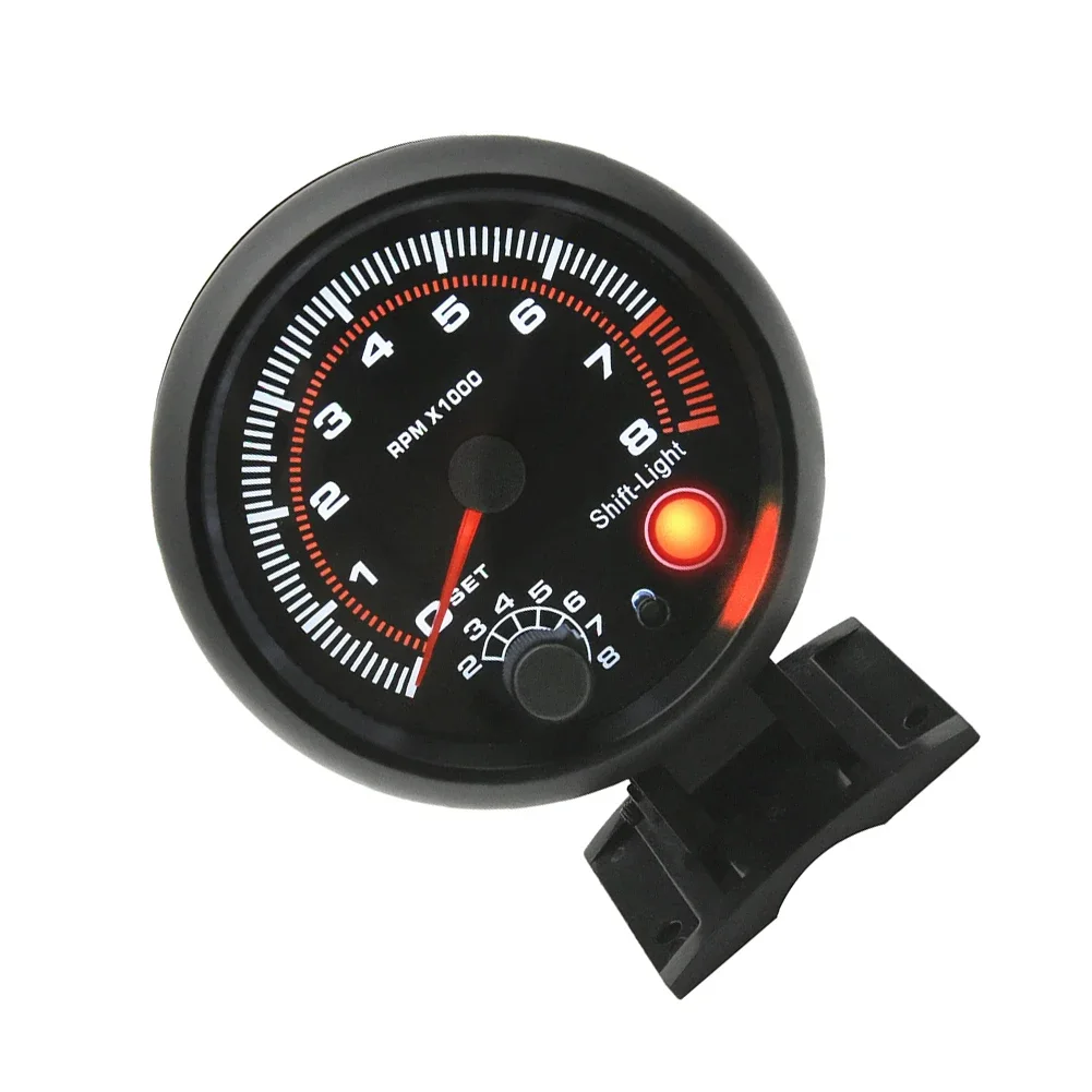 For Performance Driving Black Car Tachometer 0-8000 RPM Range Adjustable Backlight Brightness ABS Construction