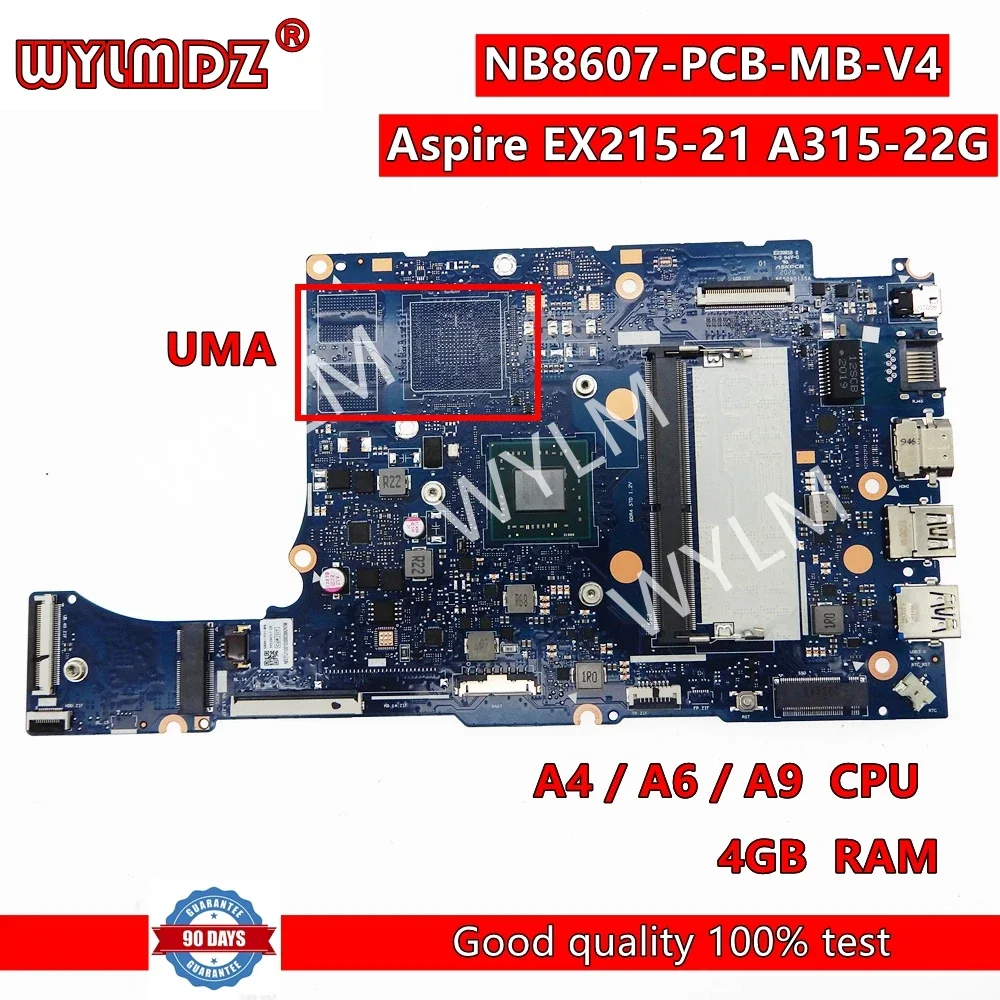 

NB8607_PCB_MB_V4 Mainboard For Acer Aspire EX215-21 A315-22G Laptop Motherboard With A4 A6 A9 CPU 4GB-RAM GPU:216-0889018
