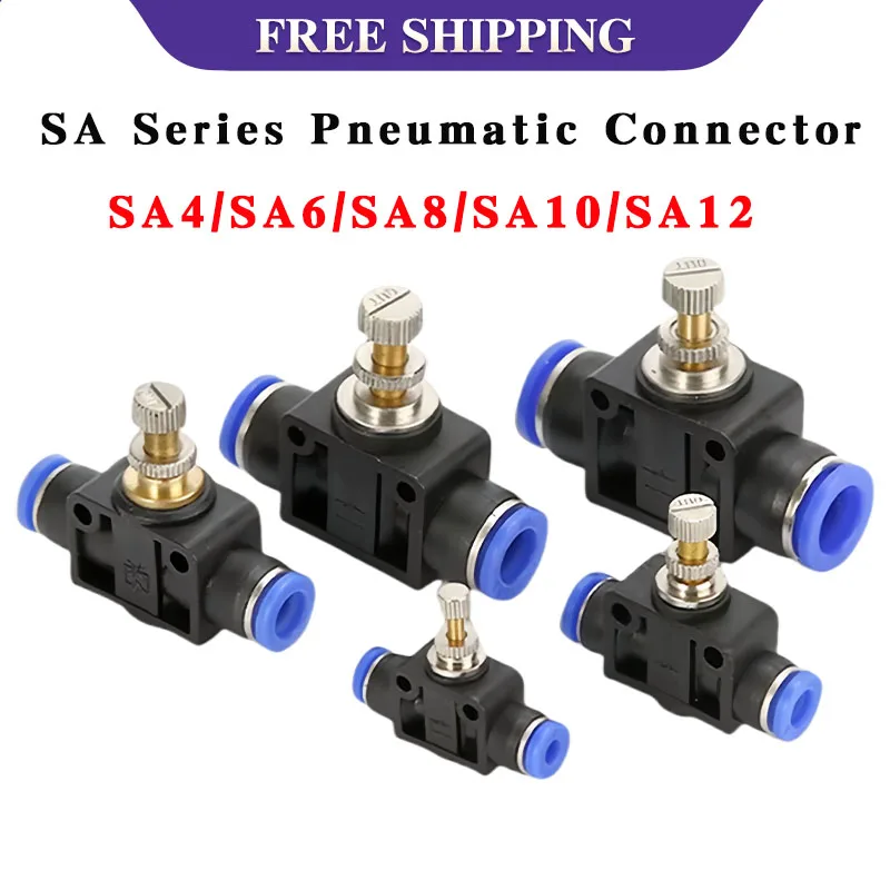 20/50PCS SA Series Adjustable Flow Control Valve 4-12mm Push In 1/4