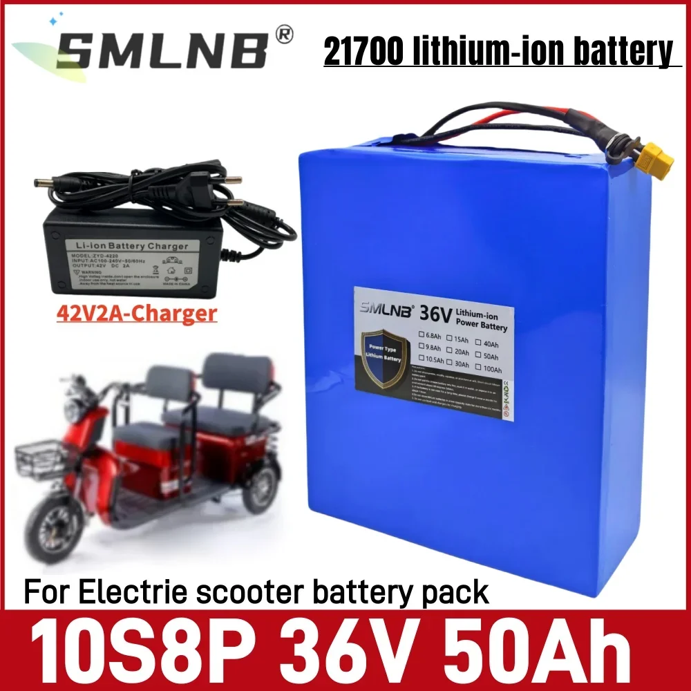 

36V 50Ah 10S8P A-class 21700 lithium battery pack, 1500W built-in BMS, uitable for electric scooters electric vehicles, bicycles