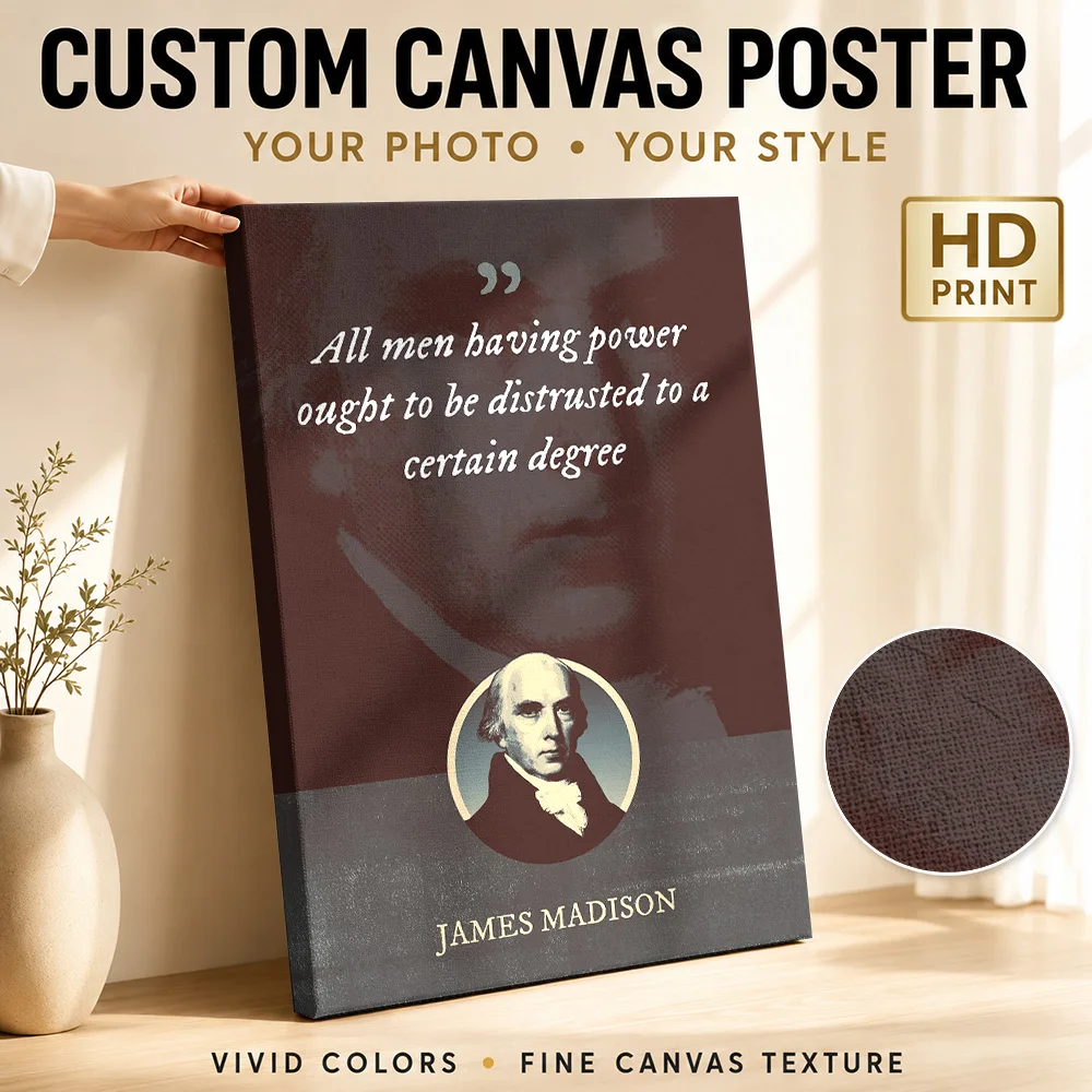 James Madison Quote Framed Canvas Print Customized Photo Black And White Lettering Wall Art For Reading Nook Housewarming Gift