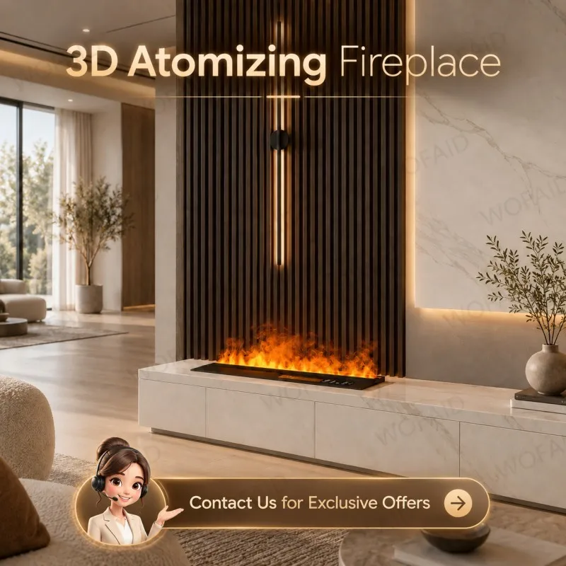 WOFAID Luxury 3D Water Vapor Electric Fireplace Multicolor LED Realistic Mist Flame for Modern Living Room Interior Design