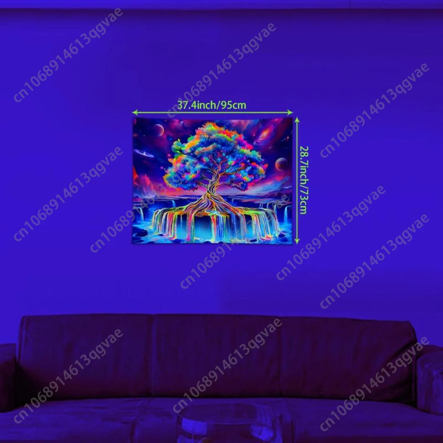 رد الفعل شجرة نمط نسيج ملون السماء المرصعة بالنجوم والقمر نسيج الخيال الفضاء غرفة المعيشة الديكور جدار مخصص الديكور