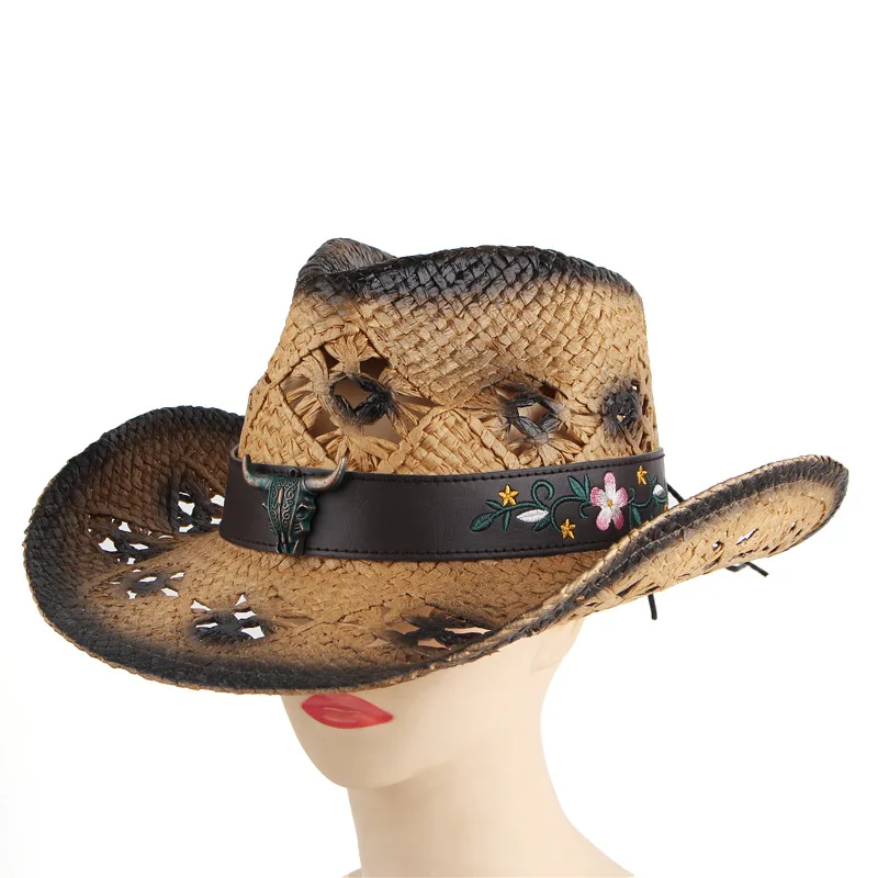 Hollowed-out Hand-woven Straw Hat, European And American Western Cowboy Hat, Outdoor Casual Hat For Men And Women