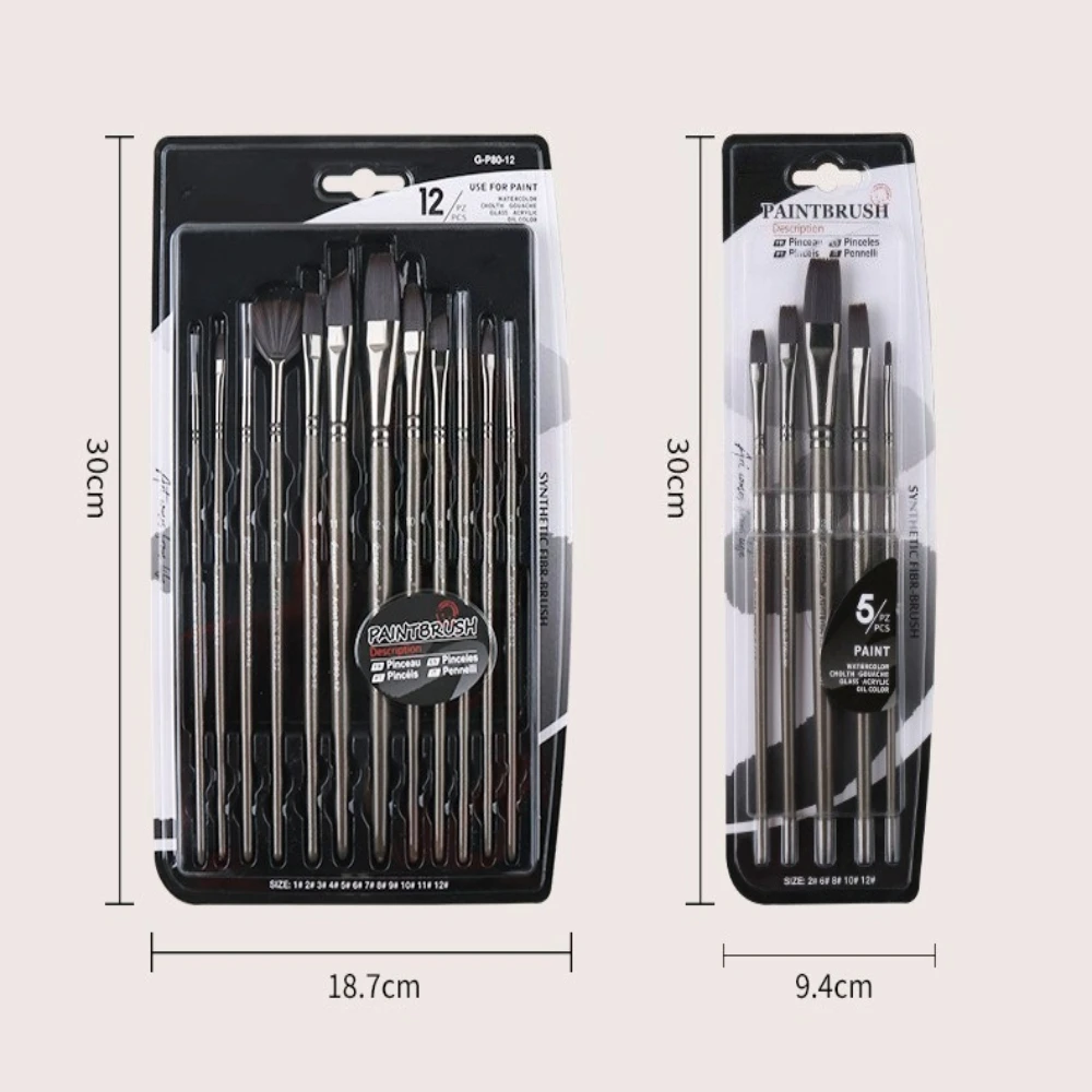 6/12Pcs Multi Pen Head Shape Oil Brush Set Nylon Hair Grey Short Wood Rod Watercolor Pigment Acrylic Painting Tool Artist Supply