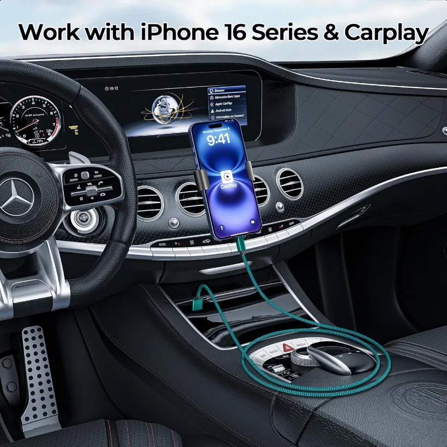 كابل Carplay للسيارة لهاتف iPhone 16 15 Pro Max 3Pack 3.3 6.6 10FTUSB A إلى USB C سلك شاحن سيارة لجهاز iPad Pro 10 Air 4 5 Mini 7 6 A