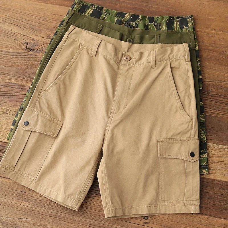 

Summer New American Retro M64 Twill Multi Pocket Cargo Shorts Men's 100% Cotton Washed Straight Loose Casual Five-point Pants