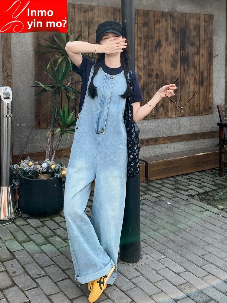 

Соленый и сладкий джинсовый комбинезон, женские летние новые тонкие прямые цельные широкие брюки с высокой талией, длинные брюки