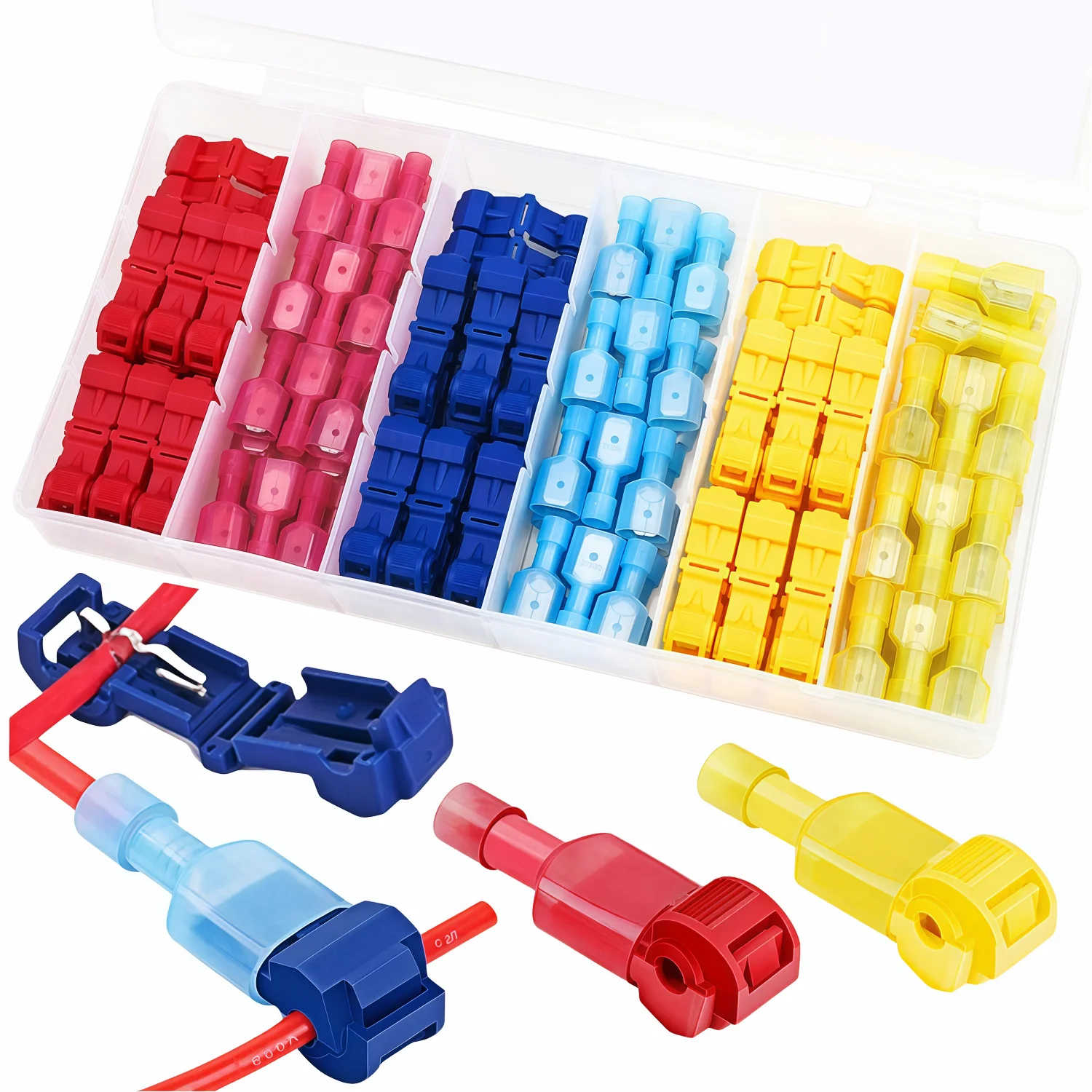 70/140Pcs Quick Splice Wire Terminals T-Tap Wire Connectors Self-stripping with Nylon Fully Insulated Male Quick Disconnects Kit