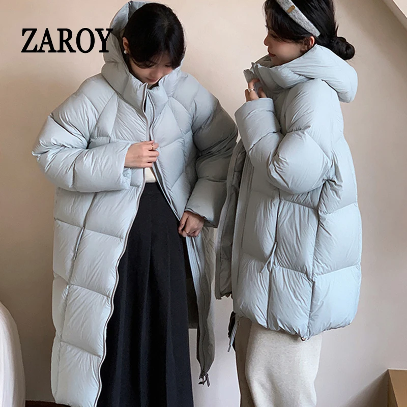 

ZAROY Women's Jacket Parkas Winter Cotton-padded Solid Outerwear Warm Waterproof Hooded Zipper Thick Long Puffer Coat курт