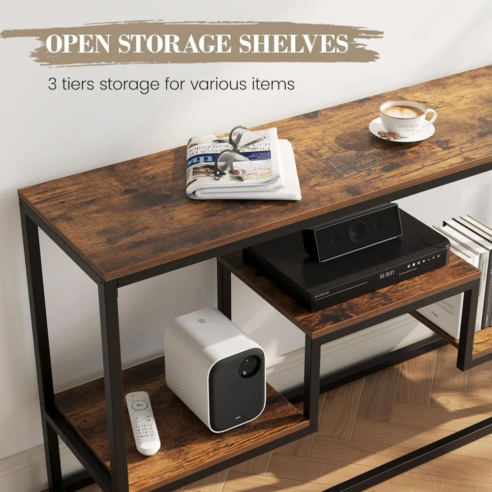 حامل تلفزيون لأجهزة التلفاز حتى 65 بوصة، طاولة وحدة تحكم تلفزيون مع أرفف تخزين مفتوحة من 3 طبقات، مركز ترفيه صناعي حديث لـ Li