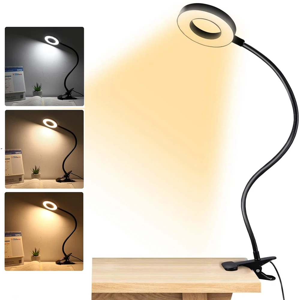 

360° Flexible 48 LEDs Desk Lamp Clip USB Book Light Bedside Eye Protection Gooseneck Reading Light Brightness Adjustable 3 Level