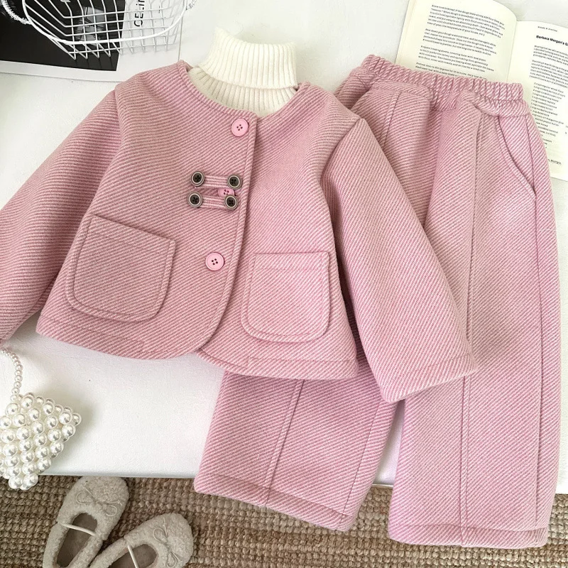 

Children's New Fashionable Girls' Thickened Fleece Long Sleeve Jacket Set+Pants and Blouse Two-Piece Set