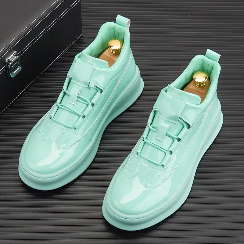 mens fashion punk nightclub dresses patent leather shoes lace-up platform shoe street style youth sneakers trend footwear zapato image 2