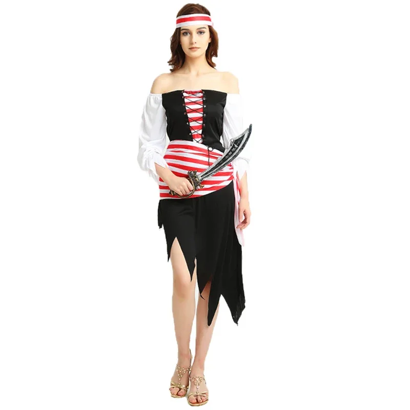 Donne Caribbean Pirates Dress costumi Cosplay Fancy Halloween Carnival Party Suits medievali Gothic Pirates Dress up