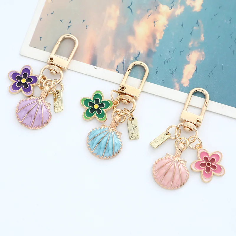 New Alloy Shell Car Keychain Small Fresh and Cute Color Shell Decorative Bag Parts Accessories Key Rings