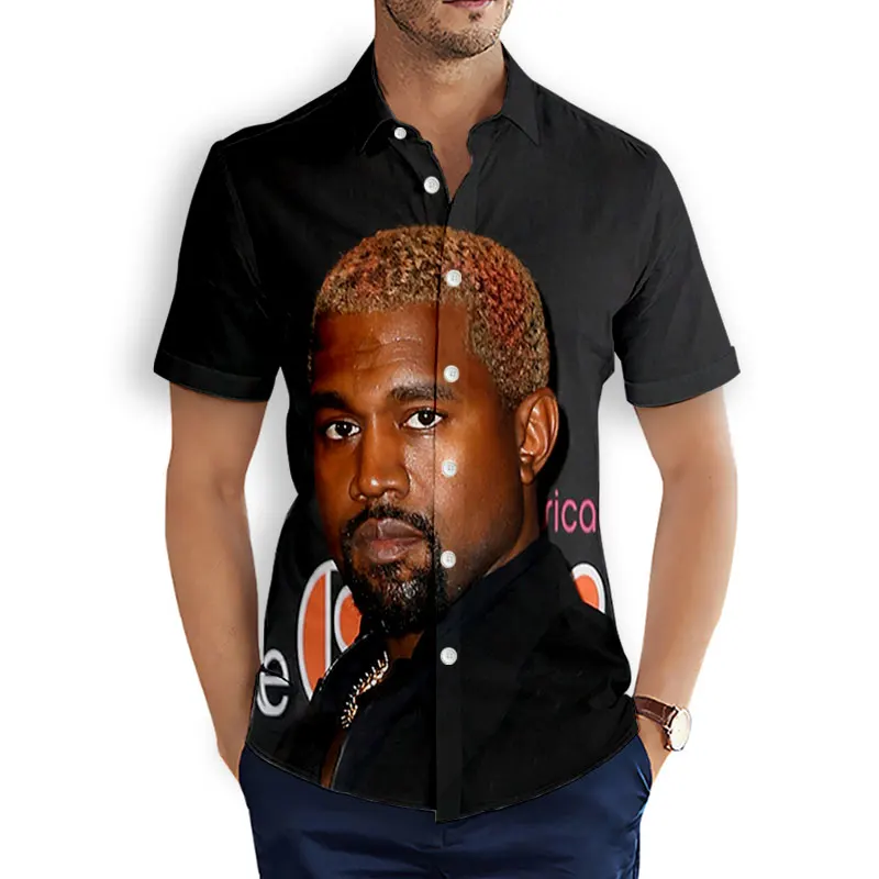 Kanye West 3D Printed  Fashion Casual Shirts Men's /Women's  Short Sleeves Loose Breathable  Hawaii  Shirts