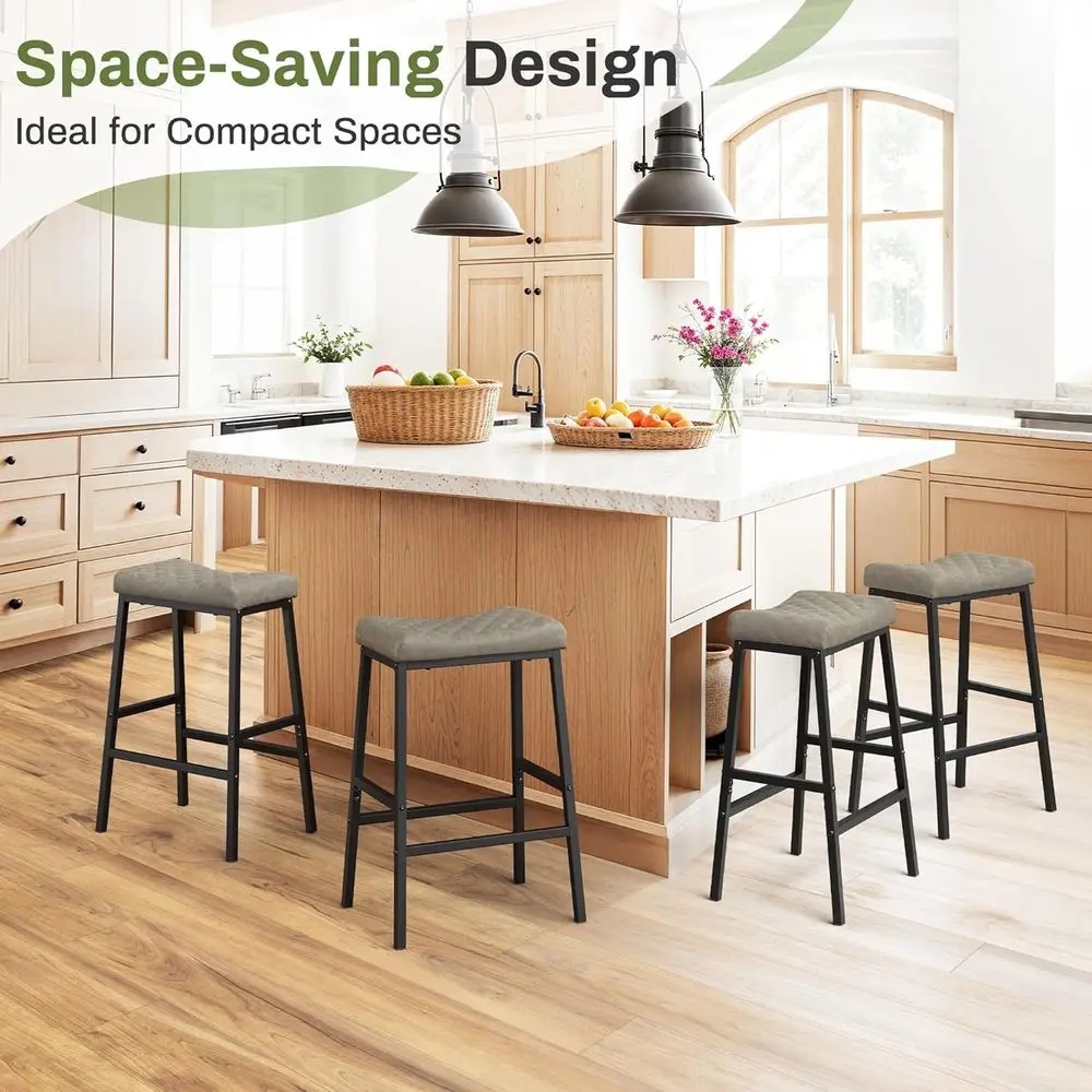 ชุดเก้าอี้บาร์ทรงสูงแบบเคาน์เตอร์ 2 ตัว เบาะหนัง PU หนา ขาโลหะสีดำ เก้าอี้ครัว 24 ตัว สีเทาเบจเข้ม