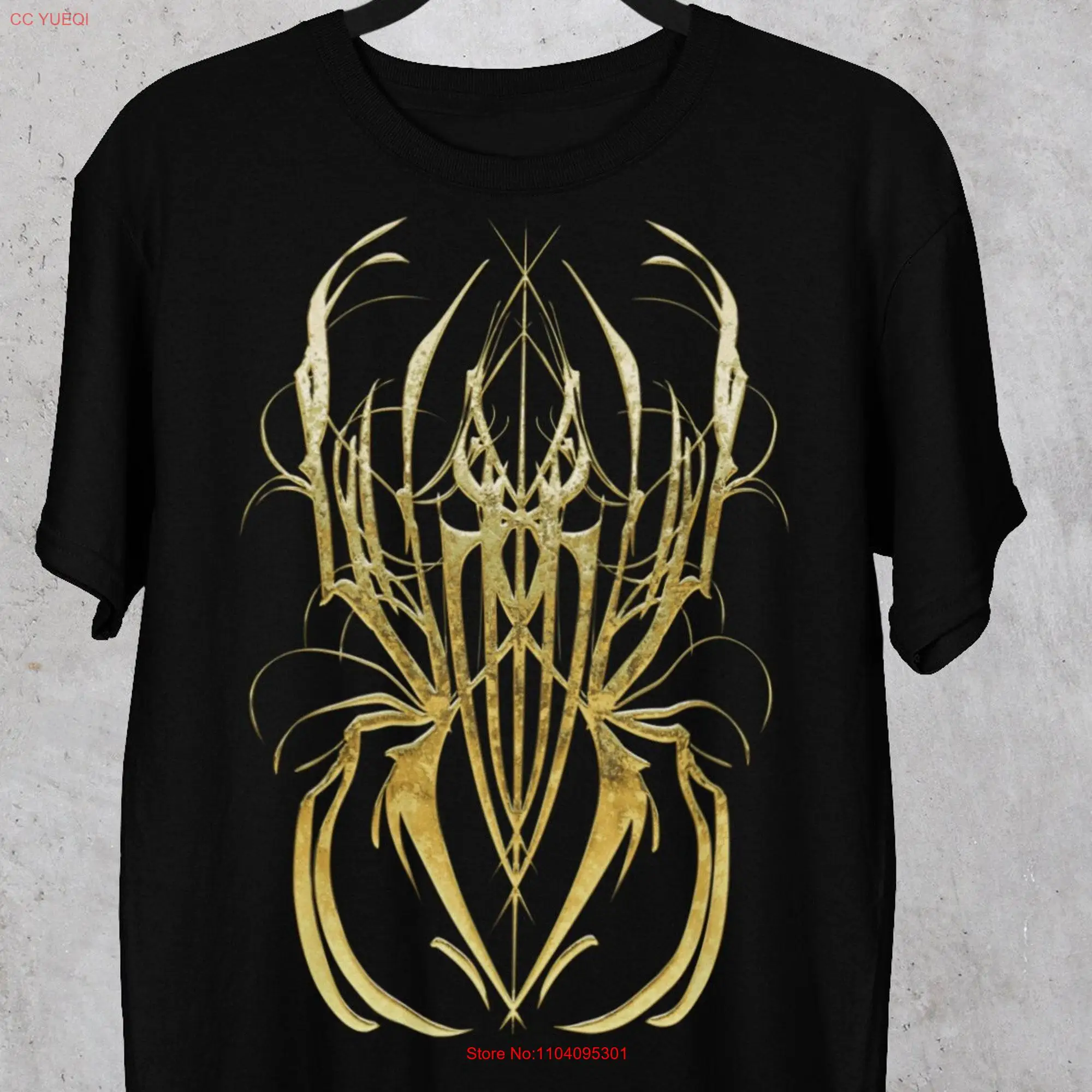 Gold Calligraphy Dark Spider T shirt art Black unisex Alternative clothing Metal music lovers long or short sleeves