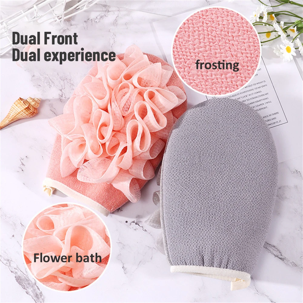 2-in-1 Exfoliating Gloves Body Cleaning Bath Flower Bathroom Shower Ball Body Scrubber Bath Sponge Towel Bathroom Tool