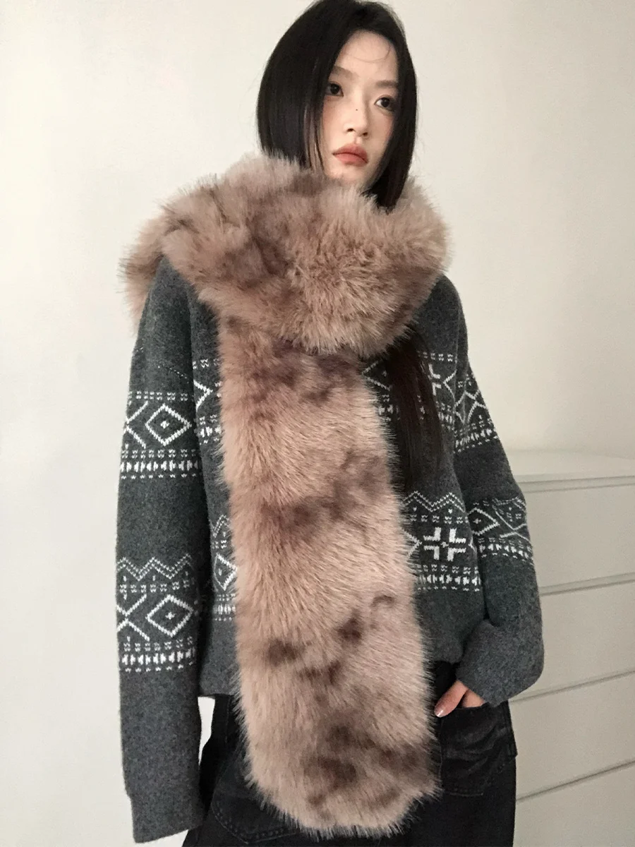 

Модный теплый шарф из искусственной норки в стиле ретро для женщин, осенне-зимняя защита от холода, утеплитель для шеи, пушистый воротник, универсальная шаль