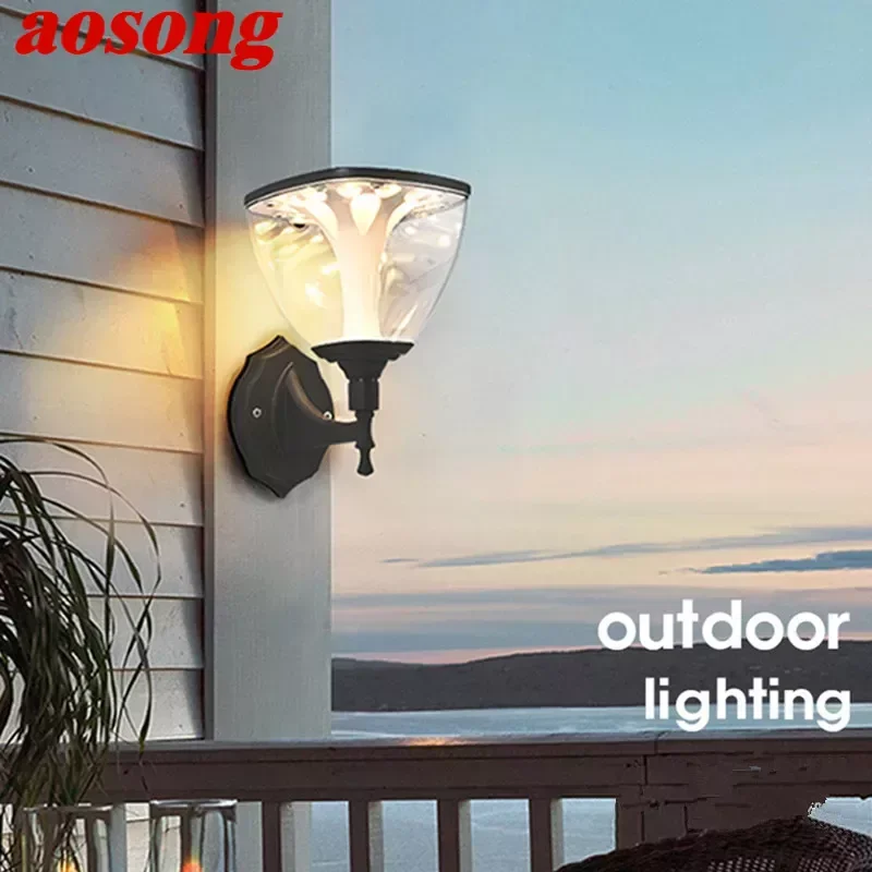 AOSONG Contemporary Solar Outdoor Wall Lamps Simplicity Waterproof Creative Balcony Hallway Courtyard Villa Gate Hotel