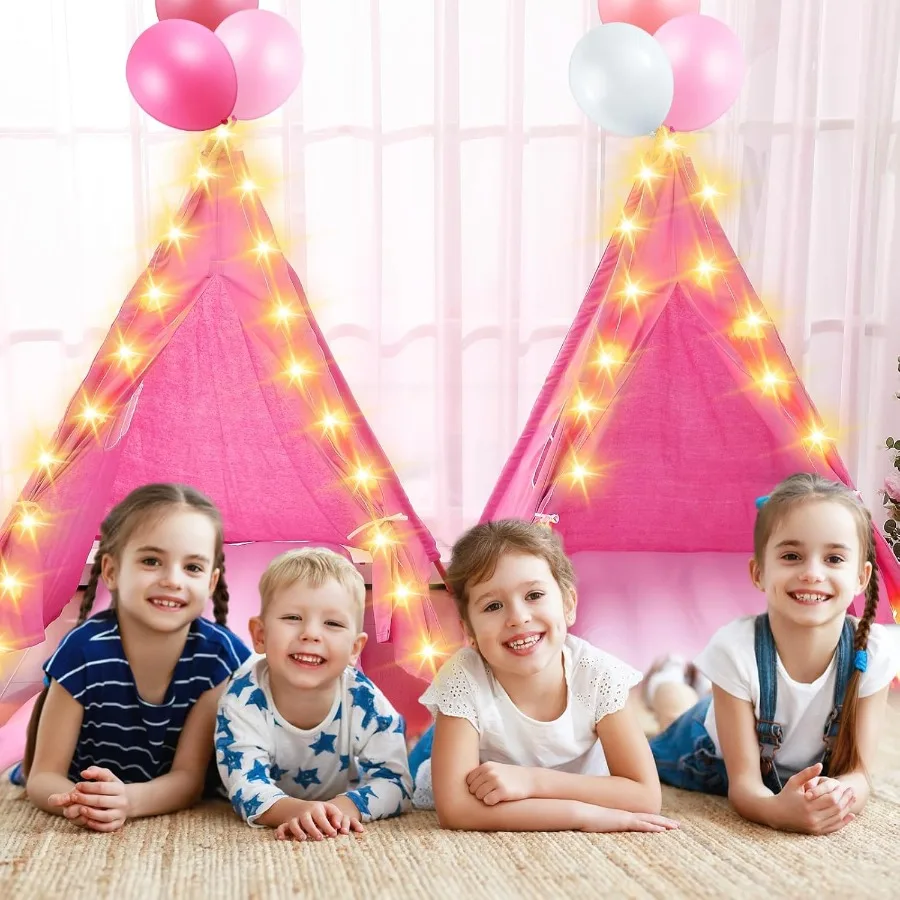 Paquete de 2 tiendas tipi con colchón, sábana ajustable, cuerda ligera, tienda de juegos lavable de algodón Natural para niños y niñas, interior y exterior