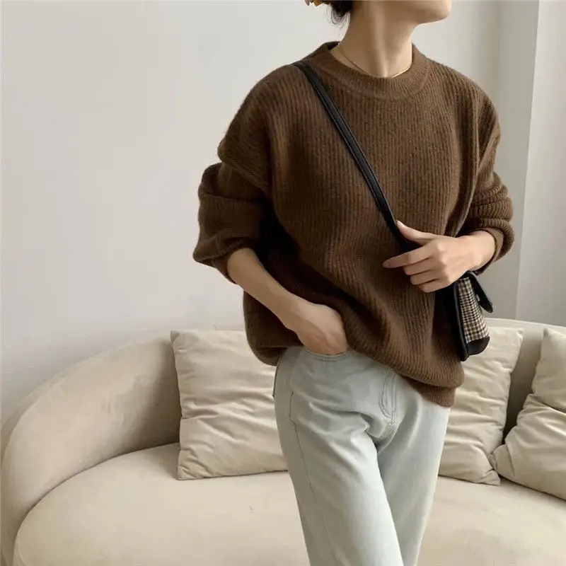 Coreano morbido e spesso tutto-fiammifero pullover maglione donna nuovo autunno e inverno sottile girocollo allentato solido pullover maglione femminile