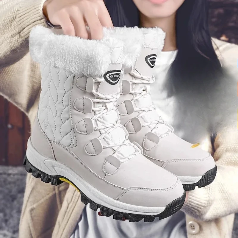 High-Cut Snow Boots for Women, Waterproof, Thick Velvet Lined, Anti-Slip, Cotton Shoes for Extreme Cold Weather, Winter